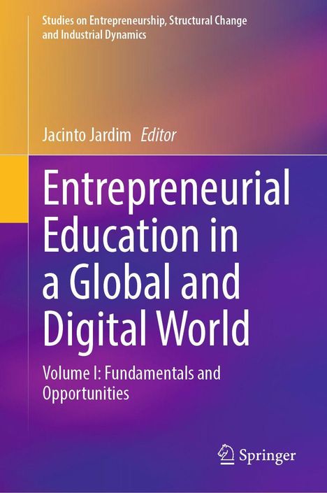 Entrepreneurial Education in a Global and Digital World, mit Farbübergängen von Gelb zu Lila.