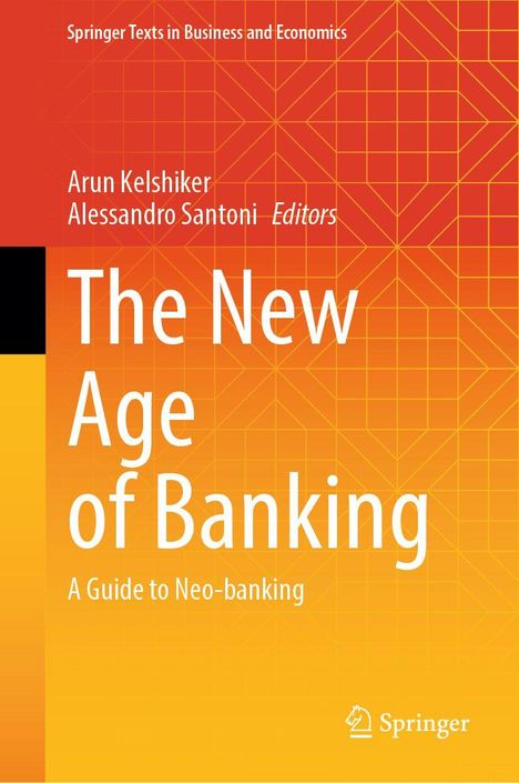 "The New Age of Banking: A Guide to Neo-banking", orange Hintergrund mit geometrischen Mustern, Springer-Logo.