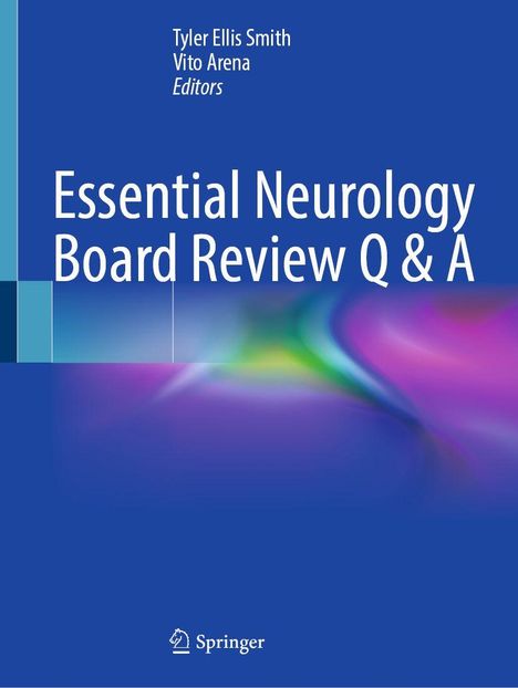"Essential Neurology Board Review Q & A", blaue Hintergrundfarbe, Springer-Logo unten.