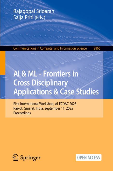 "AI & ML - Frontiers in Cross Disciplinary Applications & Case Studies." Oben Details zur Veranstaltung, unten Springer-Logo.