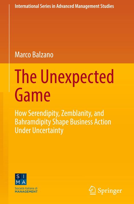Buchtitel "The Unexpected Game" von Marco Balzano. Gelbes Cover mit Logos von SIMA und Springer.