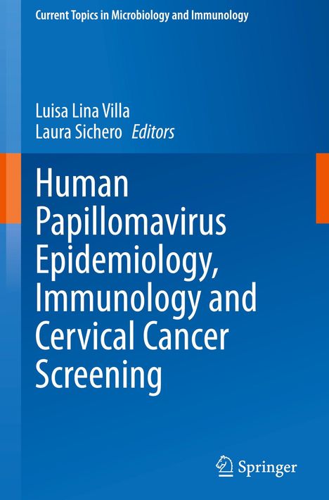 "Human Papillomavirus Epidemiology, Immunology and Cervical Cancer Screening"; blaue Buchcover, orange Akzente, Springer-Logo.