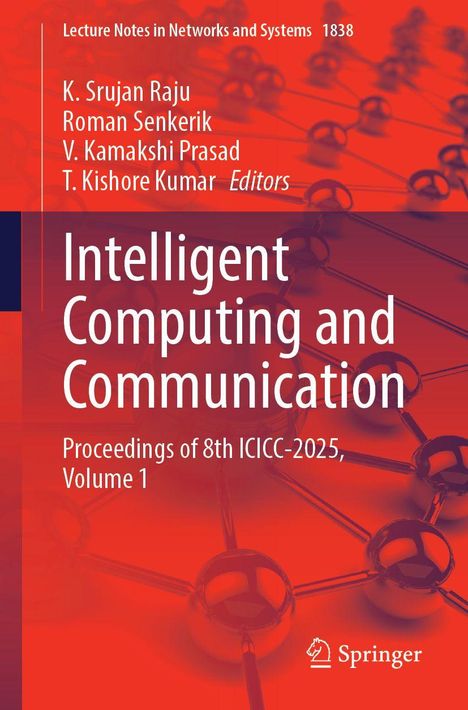 „Intelligent Computing and Communication“ steht zentral. Titel „Proceedings of 8th ICICC-2025, Volume 1“. Rotes, abstraktes Design.