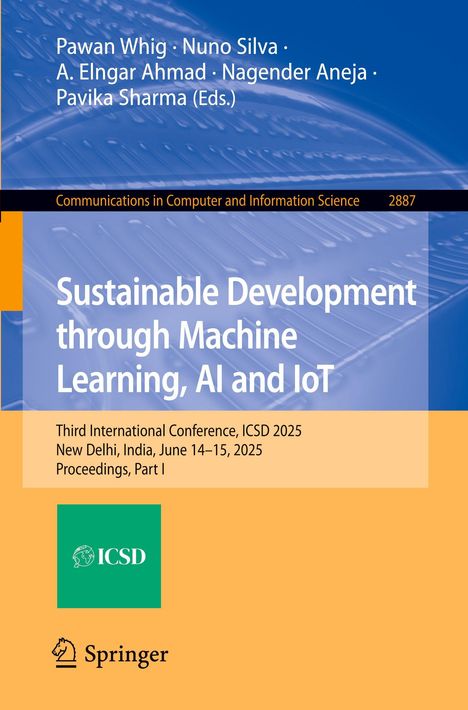 „Sustainable Development through Machine Learning, AI and IoT“, Konferenzbuch, ICSD 2025. Springer-Logo unten.