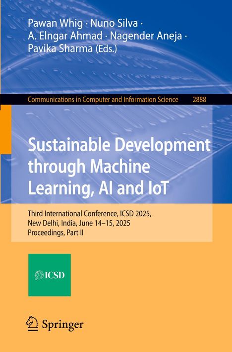 "Sustainable Development through Machine Learning, AI and IoT" steht in großen Buchstaben. Springer-Logo unten.