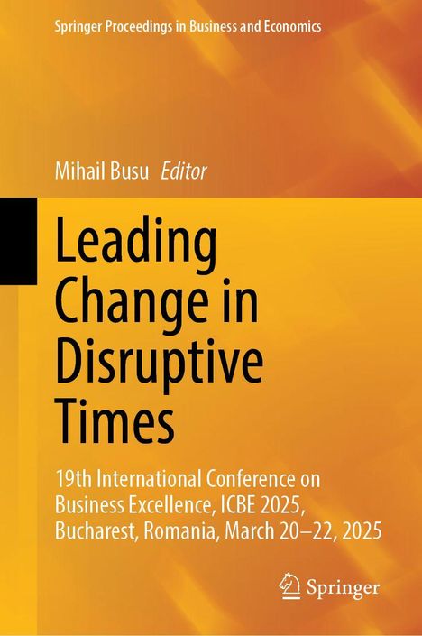 "Leading Change in Disruptive Times" in großen Buchstaben; gelbes und oranges Design; Springer-Logo unten.