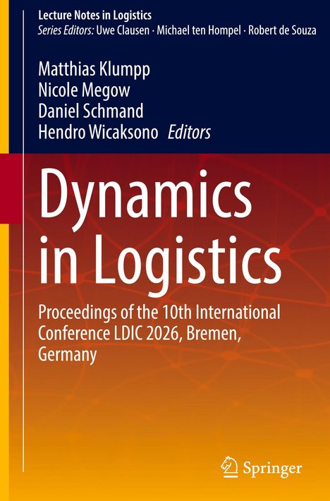 „Dynamics in Logistics“, Buchcover des Springer-Verlags, bunte Hintergründe in Blau, Rot und Orange.
