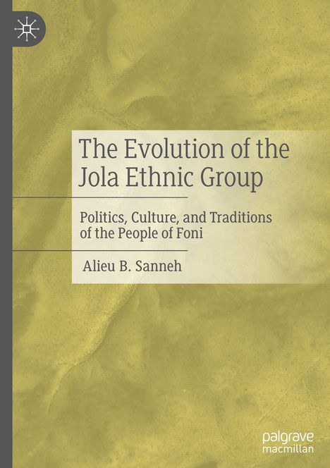 Titel: "The Evolution of the Jola Ethnic Group". Beige Hintergrund, links ein modernes, abstraktes Logo.