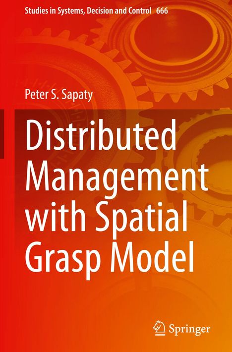 Titel: "Distributed Management with Spatial Grasp Model" von Peter S. Sapaty. Hintergrund mit Zahnrädern. Springer-Logo unten.