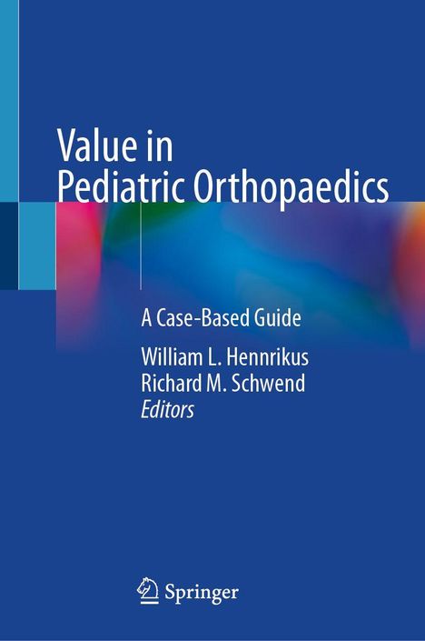 "Value in Pediatric Orthopaedics" in weißer Schrift auf blauem Hintergrund, darunter bunte verschwommene Farben.