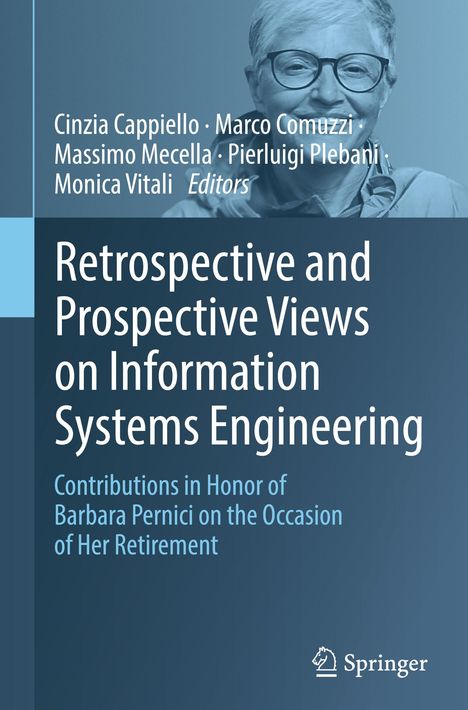 Titel: "Retrospective and Prospective Views on Information Systems Engineering". Ein älterer Mensch lächelt. Springer-Logo.