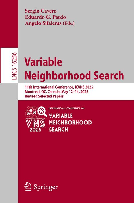 Variable Neighborhood Search, ICVNS 2025 Konferenzdetails, grauer Hintergrund, roter Text, Springer-Logo unten.