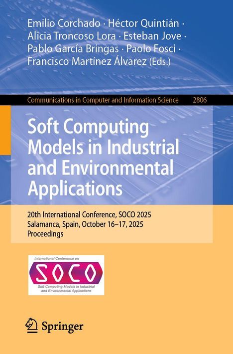 "Soft Computing Models in Industrial and Environmental Applications", SOCO 2025 Konferenz in Salamanca. Springer-Logo unten.