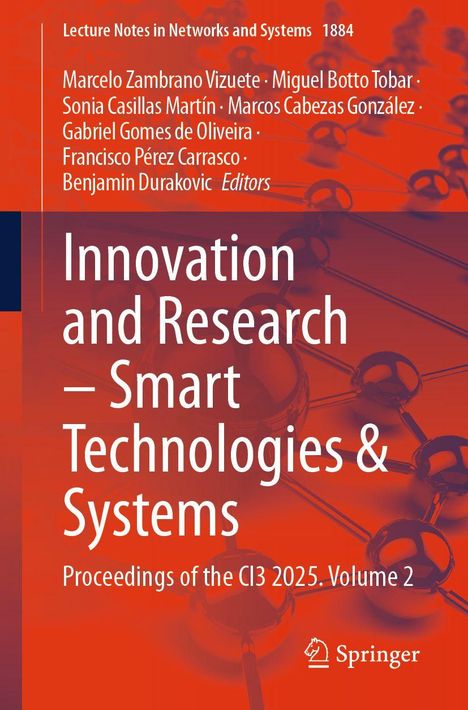 Buchtitel: "Innovation and Research – Smart Technologies & Systems". Hintergrund: molekulares Netzwerk. Springer-Logo.