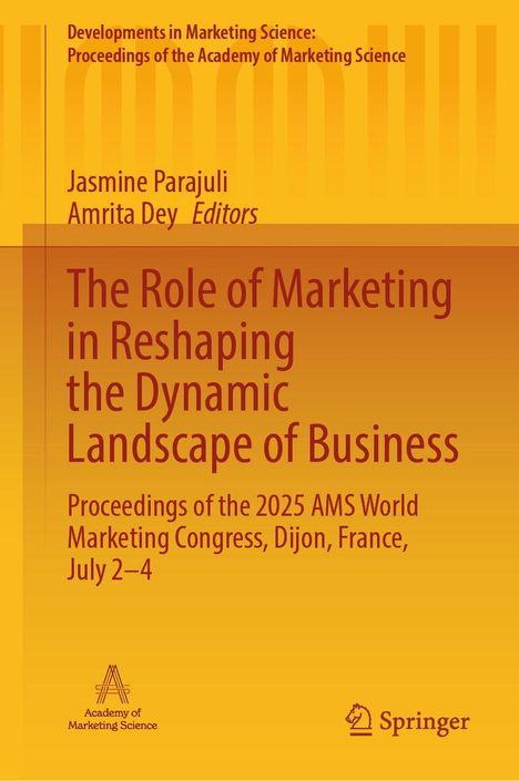 Text: "The Role of Marketing in Reshaping the Dynamic Landscape of Business." Orange Hintergrund, Logo von Springer unten.