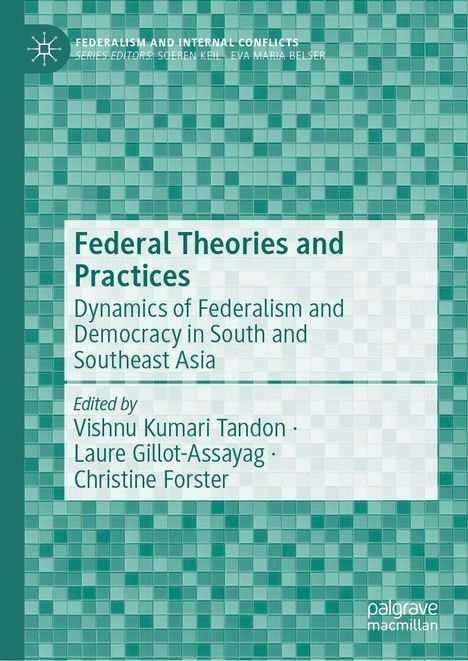 Text: "Federal Theories and Practices - Dynamics of Federalism and Democracy in South and Southeast Asia." Grüntönige Mosaikstruktur.