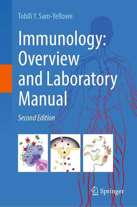 Titel: Immunology: Overview and Laboratory Manual, Second Edition. Der Hintergrund zeigt ein schematisches Bild des menschlichen Körpers.