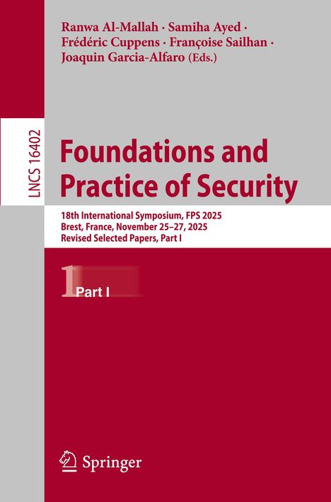 "Foundations and Practice of Security" in großer roter Schrift auf grauem Hintergrund, darunter Veranstaltungsdetails.