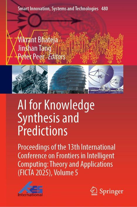 "AI for Knowledge Synthesis and Predictions" steht groß in der Mitte. Drei technische Bilder darunter.