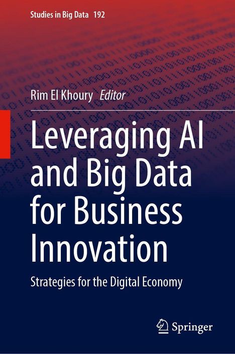 Text: "Leveraging AI and Big Data for Business Innovation." Blauer Hintergrund mit Datenmustern und Springer-Logo.