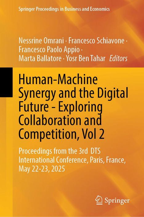 Titel: "Human-Machine Synergy and the Digital Future". Konferenz: Paris, 22-23. Mai 2025. Springer-Logo unten. Orange Hintergrund.