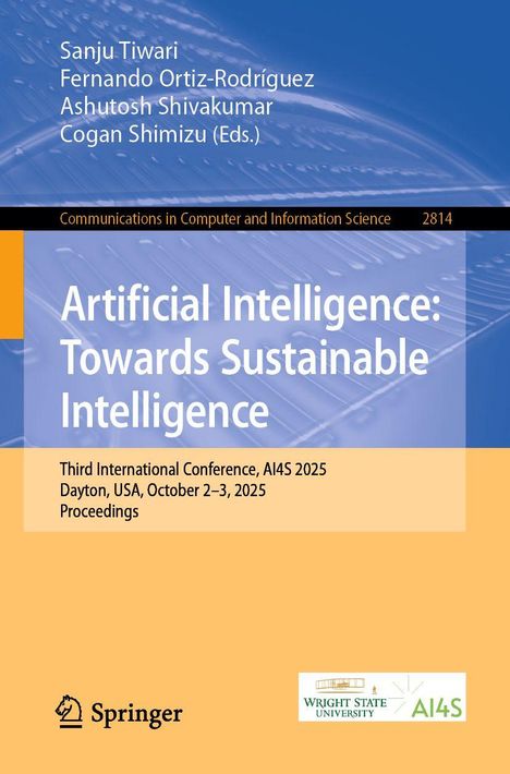 "Artificial Intelligence: Towards Sustainable Intelligence" steht auf einem gelben Hintergrund. Springer-Logo unten.
