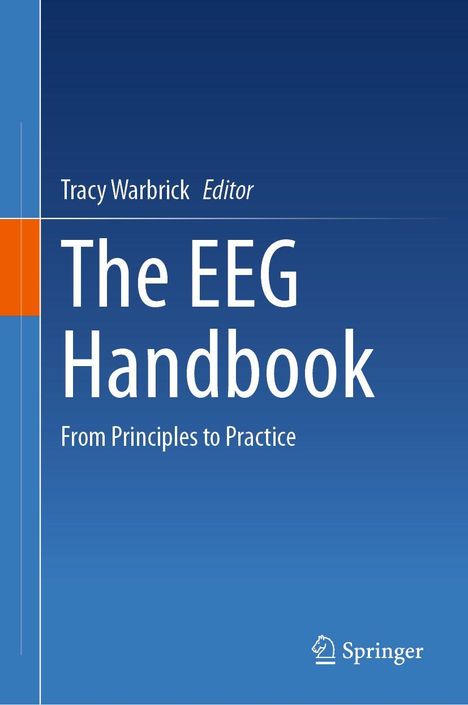 Text: "Tracy Warbrick Editor, The EEG Handbook, From Principles to Practice". Blaues Cover mit weißen Lettern. Springer-Logo.