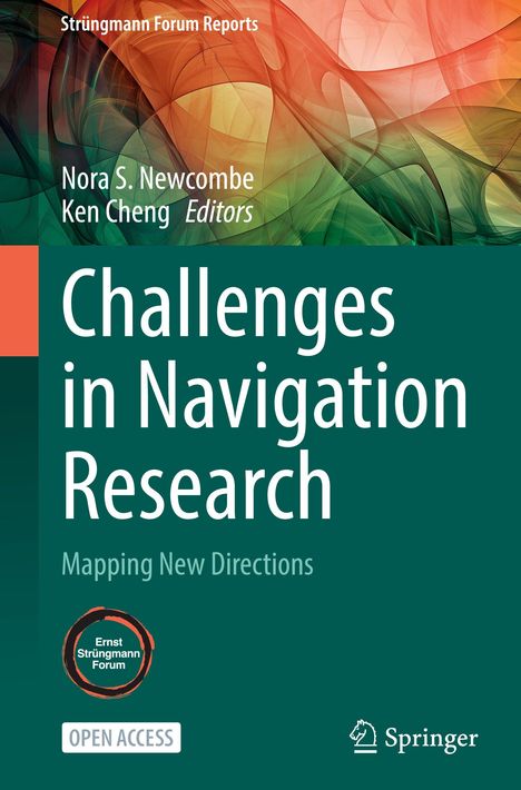 „Challenges in Navigation Research“, bunte abstrakte Formen, Logos von „Ernst Strüngmann Forum“ und „Springer“.