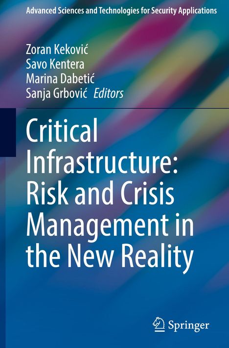 Text: "Critical Infrastructure: Risk and Crisis Management in the New Reality". Bunte, verschwommene Hintergrundillustration.