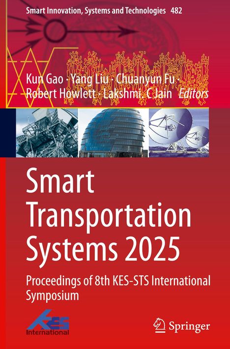 "Smart Transportation Systems 2025" auf rotem Hintergrund, technologische Bilder, Logos von Springer und KES International.