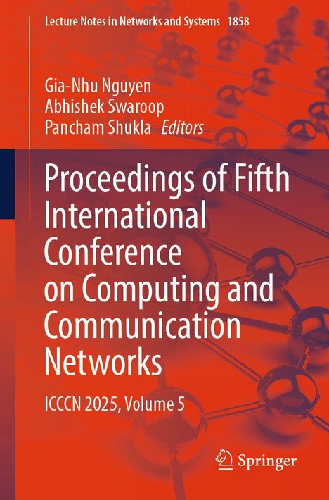 Text: "Proceedings of Fifth International Conference on Computing and Communication Networks, ICCCN 2025, Volume 5." Hintergrund: Technisches Netzwerkmotiv.