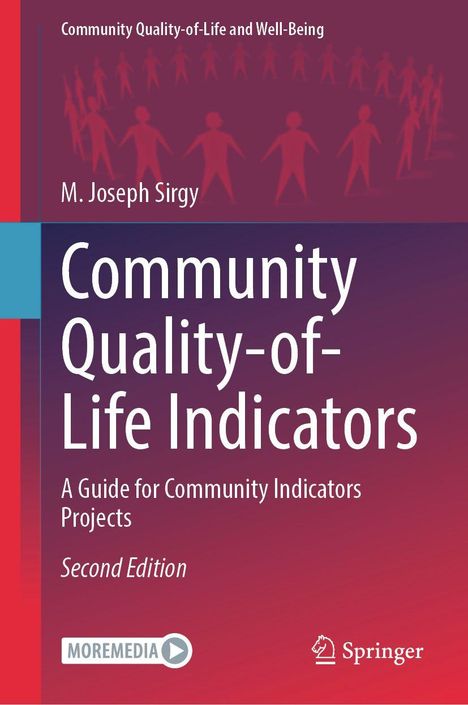 Buchtitel: "Community Quality-of-Life Indicators" von M. Joseph Sirgy, zweite Ausgabe. Logo: Springer. Illustration: Menschen.