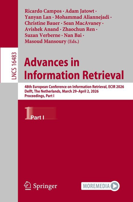 "Advances in Information Retrieval" ist der Titel. Unten ist das Springer-Logo und der Text "MOREDMEDIA". Farbiges Cover-Layout.