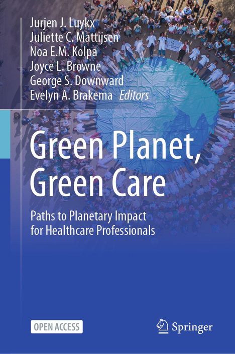 „Green Planet, Green Care: Paths to Planetary Impact for Healthcare Professionals.“ Menschen um ein großes Tuch der Erde.