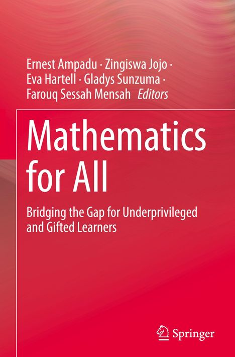 Titel: "Mathematics for All". Untertitel: "Bridging the Gap for Underprivileged and Gifted Learners". Roter Hintergrund.
