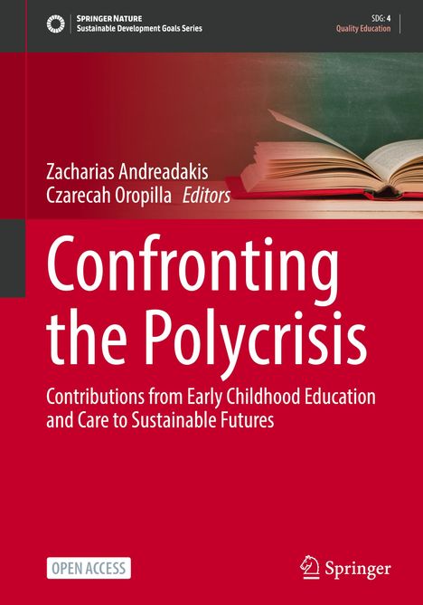 „Confronting the Polycrisis; Beiträge von Früherziehung“. Oben verfallene Gebäude. Logo „SPRINGER NATURE Sustainable Development“.