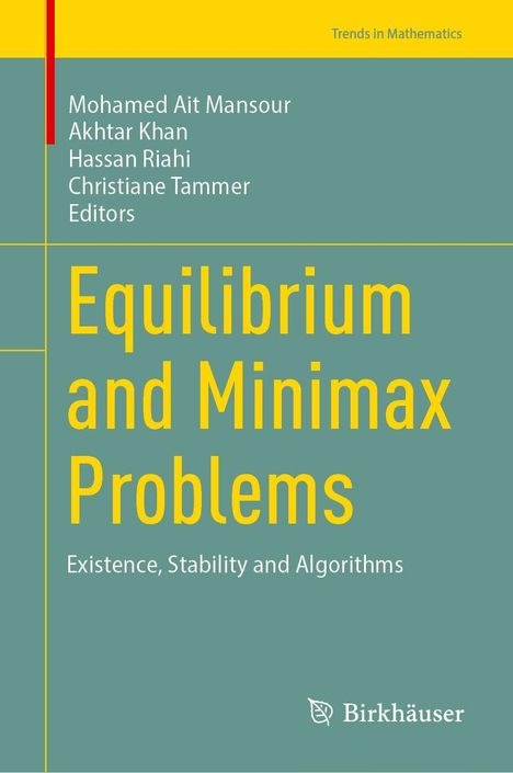 Buchcover: "Equilibrium and Minimax Problems" mit Autoren Mohamed Ait Mansour, Akhtar Khan, Hassan Riahi.
