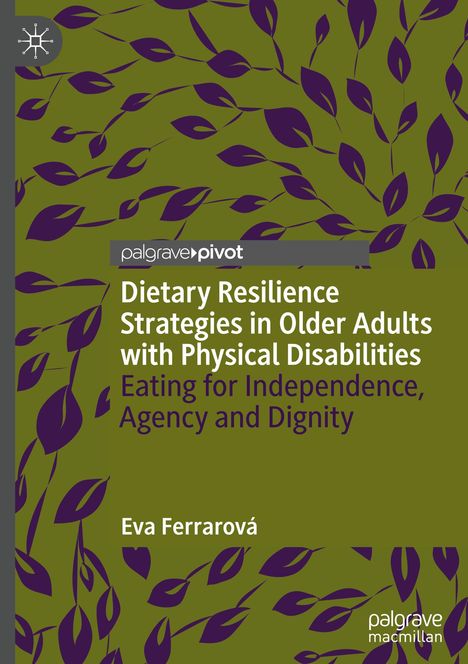 Titel: "Dietary Resilience Strategies in Older Adults with Physical Disabilities". Lila Blätter auf olivgrünem Hintergrund.
