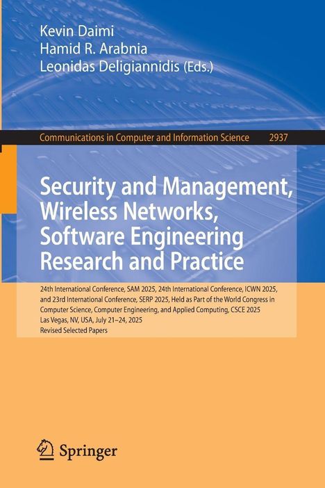 Titel: Security and Management, Wireless Networks, Software Engineering Research and Practice. Oben ist ein blauer Hintergrund. Unten steht: Springer, auf einem orangefarbenen Hintergrund.