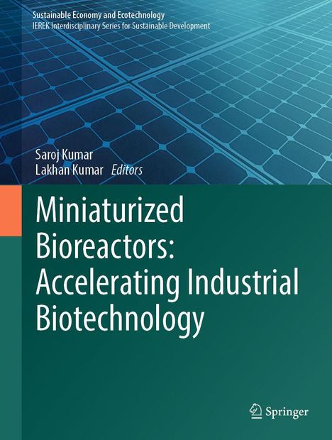 Text: „Miniaturized Bioreactors: Accelerating Industrial Biotechnology“. Oben ist ein blaues Gittermuster, unten das Springer-Logo.