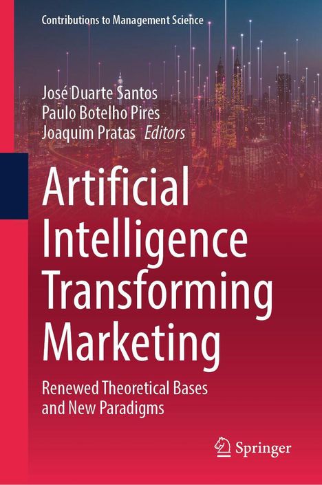 Text: "Artificial Intelligence Transforming Marketing". Skyline im Hintergrund. Springer-Logo unten rechts.