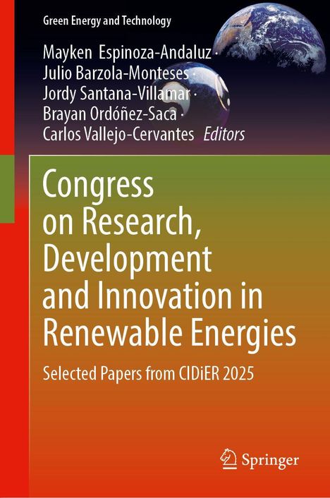 Titel: "Congress on Research, Development and Innovation in Renewable Energies." Farbverlauf: grün zu orange. Springer-Logo.