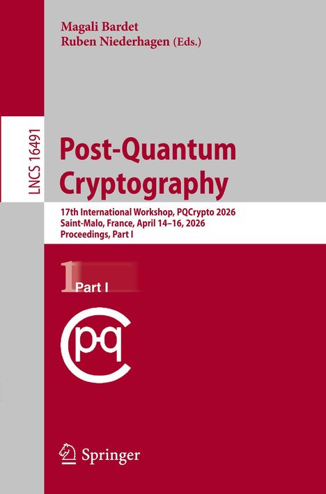 Titel: "Post-Quantum Cryptography", Workshop PQCrypto 2026, Saint-Malo. Red-weißes Design, pq-Logo unten.