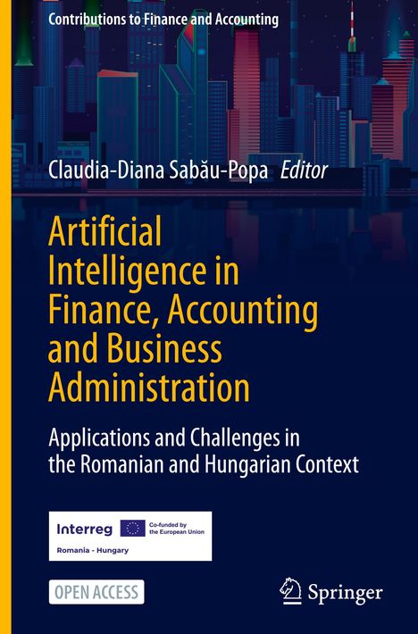 Titel: "Artificial Intelligence in Finance, Accounting and Business Administration". Skyline im Hintergrund.