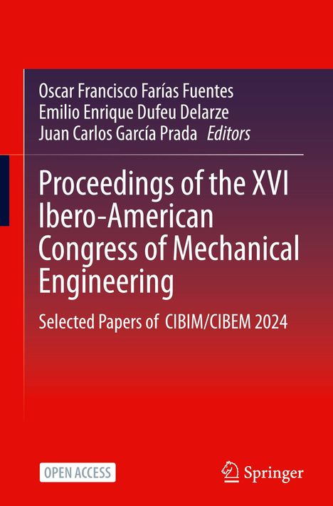 "Proceedings of the XVI Ibero-American Congress of Mechanical Engineering. Roter Hintergrund, weißer Text."