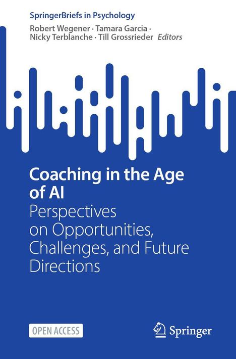 "Coaching in the Age of AI" – Chancen, Herausforderungen und Zukunftsperspektiven. Blau-weißes Design mit Springer-Logo.