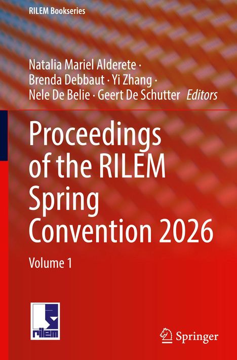 "Proceedings of the RILEM Spring Convention 2026, Volume 1" vor rotem Hintergrund mit blauem Logo unten.