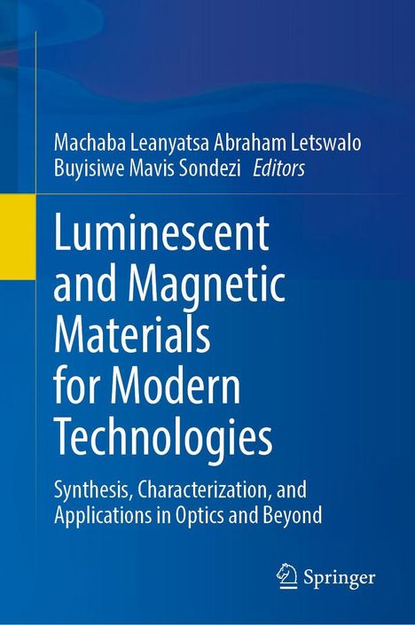 Buchtitel: "Luminescent and Magnetic Materials for Modern Technologies". Blau-Gelb-Design mit Springer-Logo unten rechts.