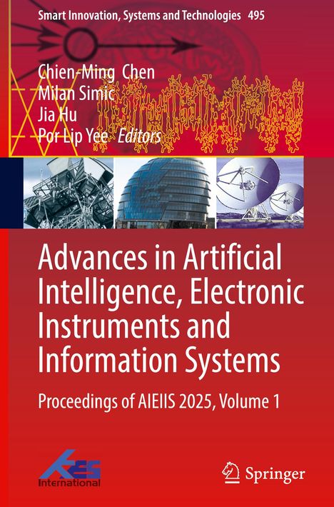 Titel: "Advances in Artificial Intelligence, Electronic Instruments and Information Systems". Drei technische Bilder oben.