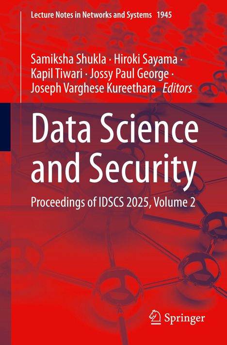„Data Science and Security“, Autoren Samiksha Shukla et al., Springer-Verlag. Rotes Cover mit Netzwerkmuster.